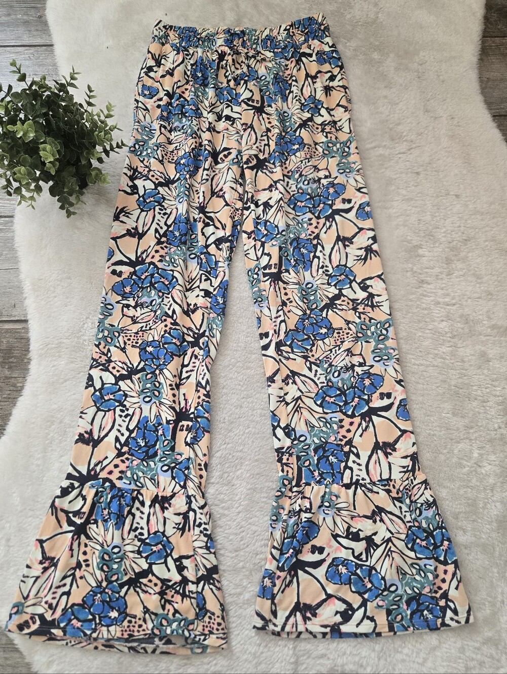 Maaji Floral Tiered Ruffle Flare Resortwear Boho Festival Cover-Up Pants, L